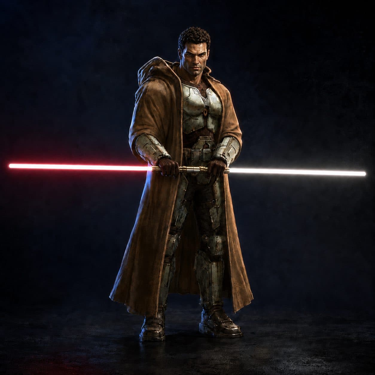 Battle armor over the tunic — a Jedi who accepted the soldiering