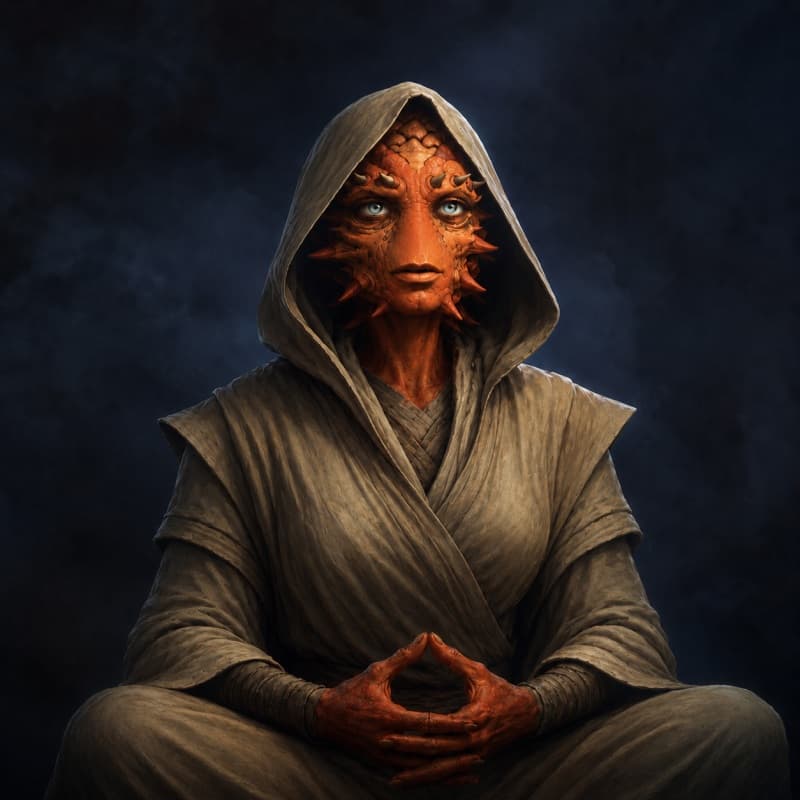 The mystic — robed and still, far from any palace