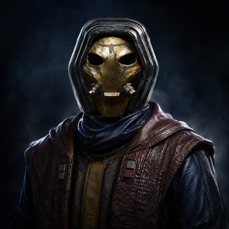 The dealer — behind the brass mask