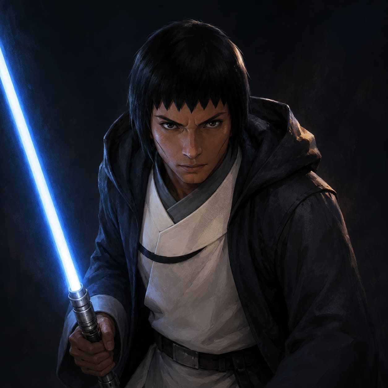 Ethan — another of the would-be Jedi, blue blade lit