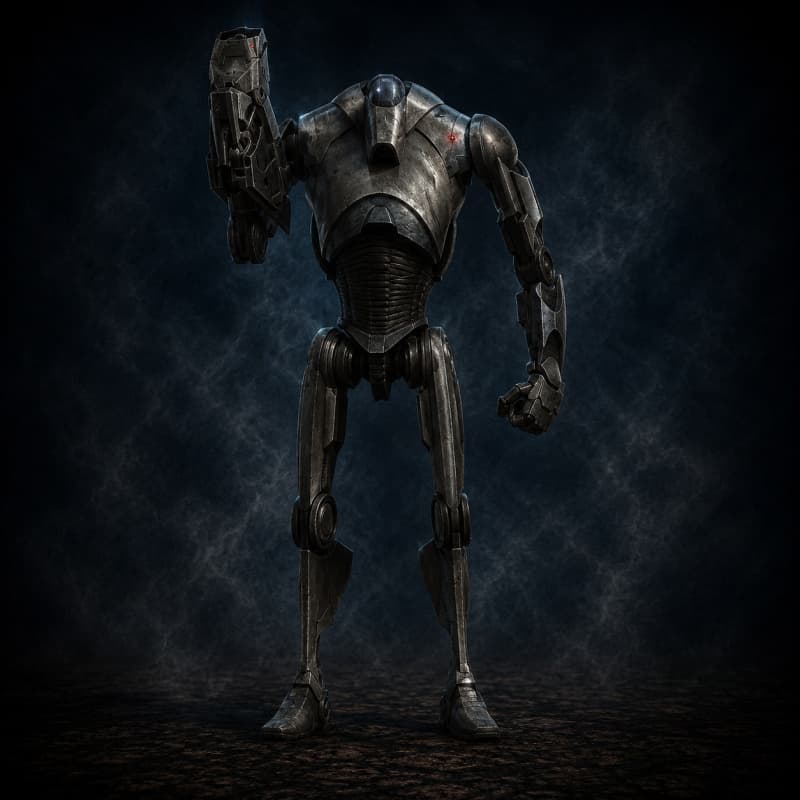 B2 Super Battle Droid — Droid stat-block portrait for the Star Wars Universe RPG, Threat Rating 1.5