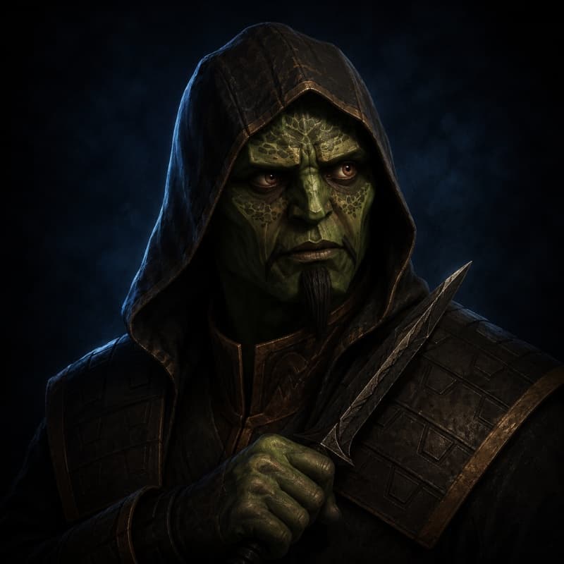 Black Sun Assassin — Humanoid stat-block portrait for the Star Wars Universe RPG, Threat Rating 2.5