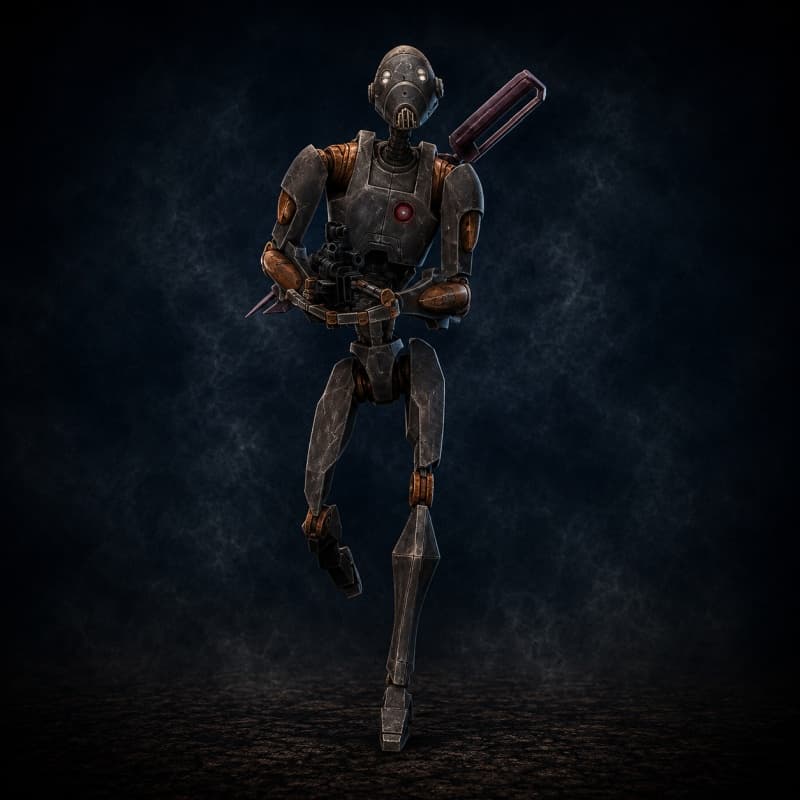 BX Commando Droid — Droid stat-block portrait for the Star Wars Universe RPG, Threat Rating 2.5