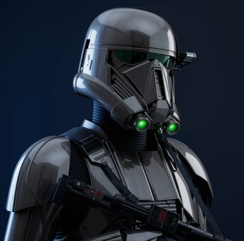 Death Trooper — Humanoid stat-block portrait for the Star Wars Universe RPG, Threat Rating 4