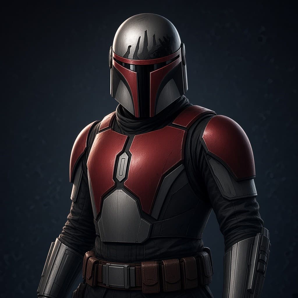 Mandalorian Super Commando — Humanoid stat-block portrait for the Star Wars Universe RPG, Threat Rating 6