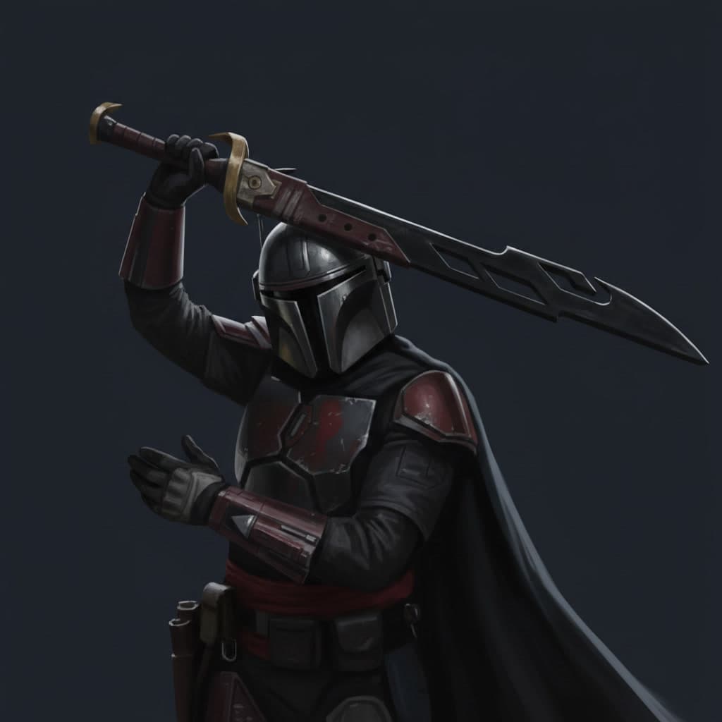 Death Watch Warlord — Humanoid stat-block portrait for the Star Wars Universe RPG, Threat Rating 8