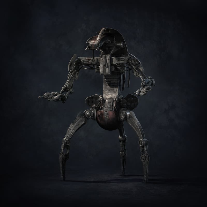Droideka — Droid stat-block portrait for the Star Wars Universe RPG, Threat Rating 4.5