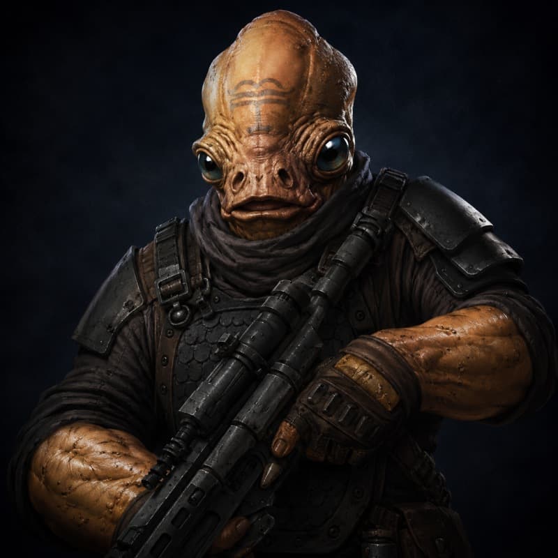 Elite Mercenary — Humanoid stat-block portrait for the Star Wars Universe RPG, Threat Rating 3