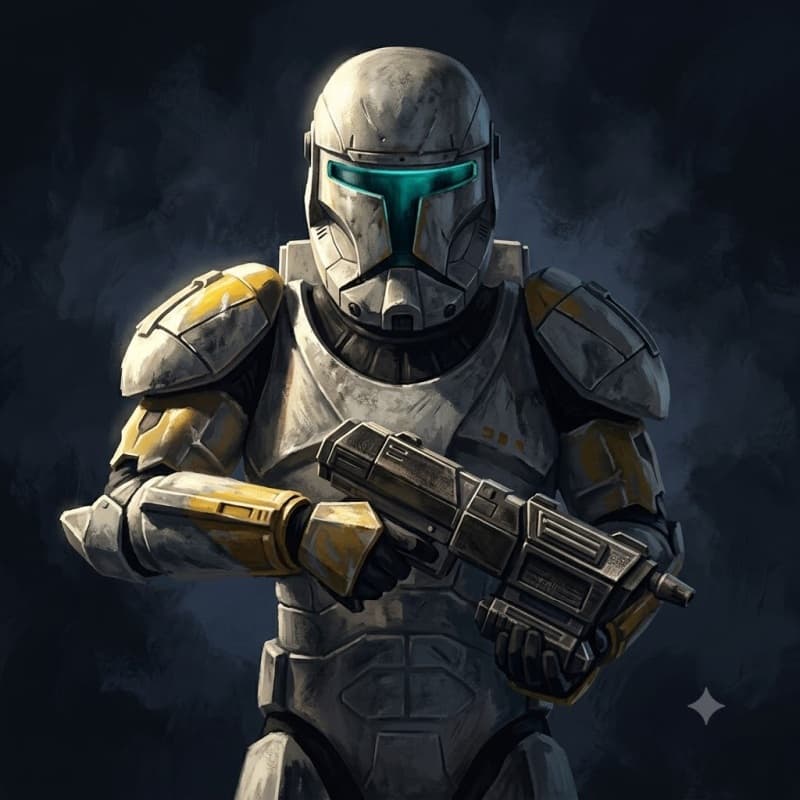 Clone Commando — Humanoid stat-block portrait for the Star Wars Universe RPG, Threat Rating 4