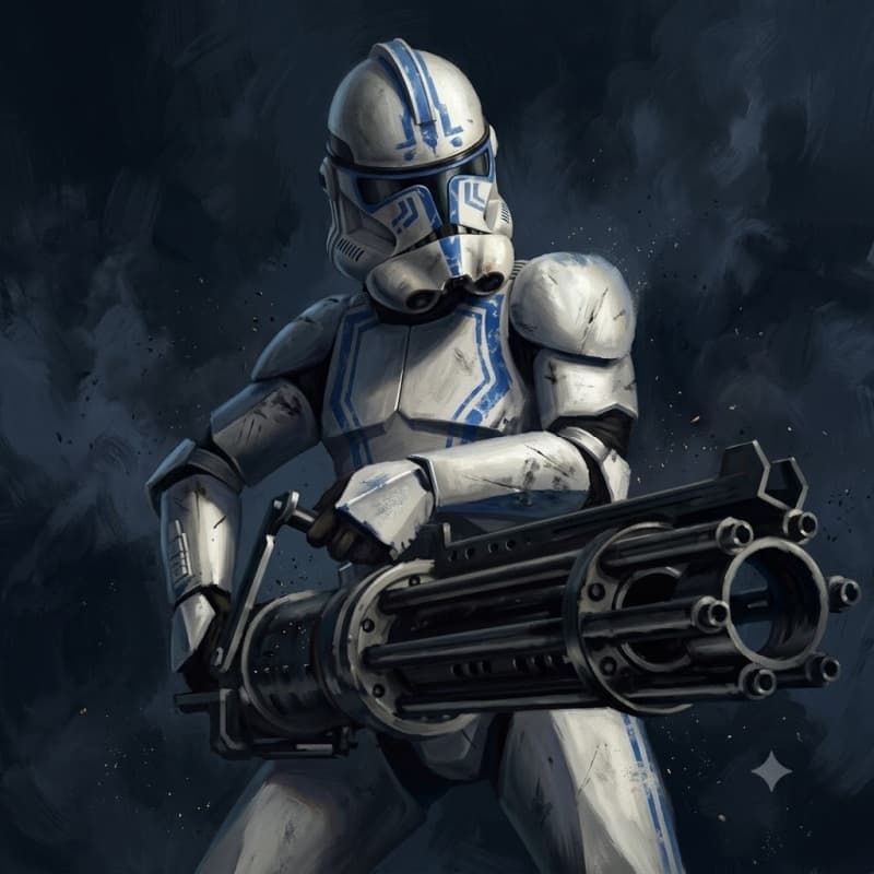 Clone Heavy Trooper — Humanoid stat-block portrait for the Star Wars Universe RPG, Threat Rating 3