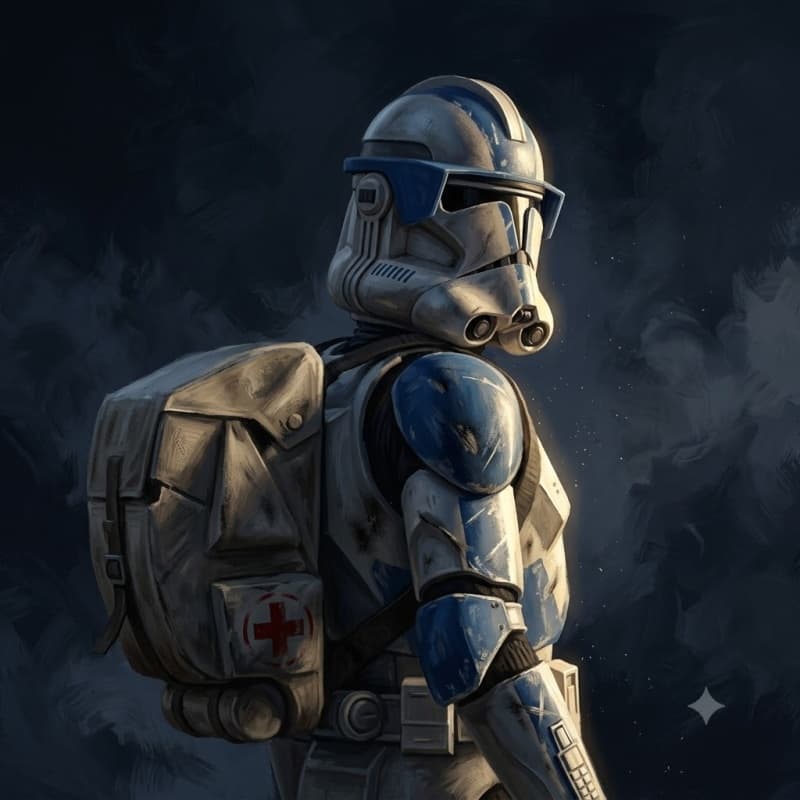 Clone Medic — Humanoid stat-block portrait for the Star Wars Universe RPG, Threat Rating 2