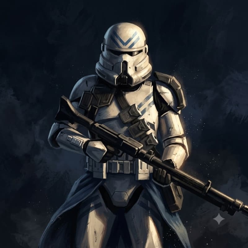 Clone Sharpshooter — Humanoid stat-block portrait for the Star Wars Universe RPG, Threat Rating 3
