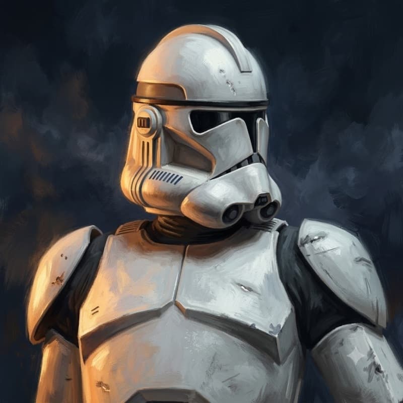 Clone Trooper — Humanoid stat-block portrait for the Star Wars Universe RPG, Threat Rating 1