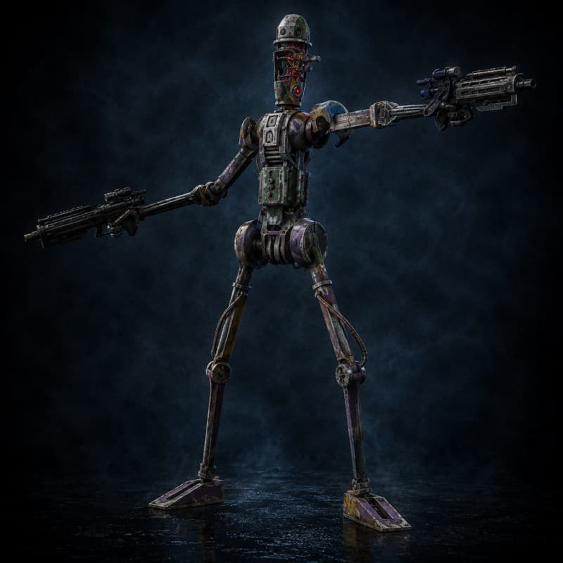 Gotra IG-86 Enforcer — Droid stat-block portrait for the Star Wars Universe RPG, Threat Rating 4