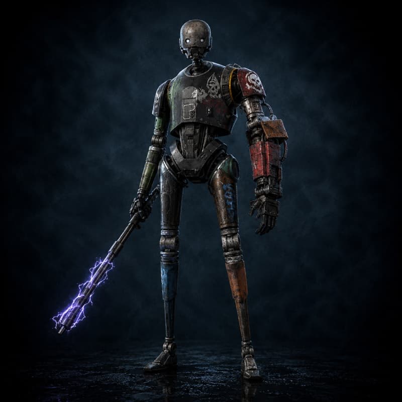 Gotra Knee-Breaker — Droid stat-block portrait for the Star Wars Universe RPG, Threat Rating 3.5