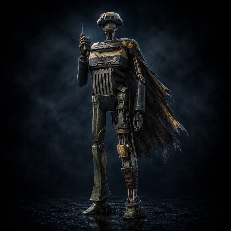 Gotra Tactical Coordinator — Droid stat-block portrait for the Star Wars Universe RPG, Threat Rating 3