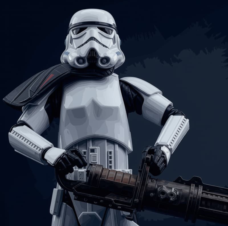 Heavy Trooper — Humanoid stat-block portrait for the Star Wars Universe RPG, Threat Rating 1.5