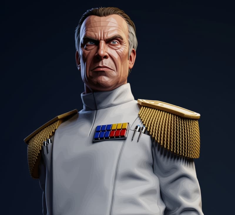Imperial Grand Admiral — Humanoid stat-block portrait for the Star Wars Universe RPG, Threat Rating 9