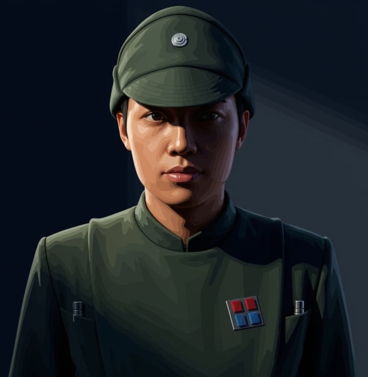 Imperial Officer (Lieutenant–Commander) — Humanoid stat-block portrait for the Star Wars Universe RPG, Threat Rating 2