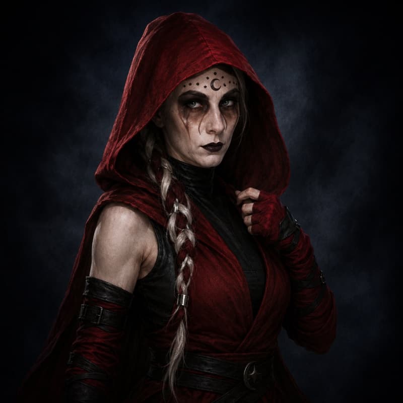 Nightsister Acolyte — Humanoid stat-block portrait for the Star Wars Universe RPG, Threat Rating 1