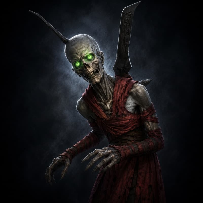 Nightsister Zombie — Undead stat-block portrait for the Star Wars Universe RPG, Threat Rating 0.5