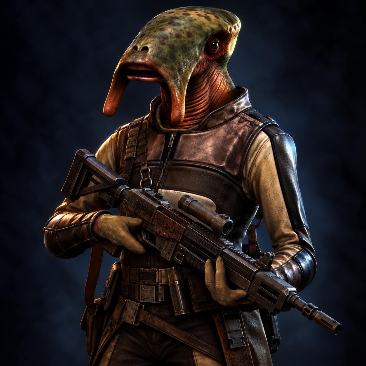 A Selkath gun for hire, like the bounty hunter Chata Hyoki