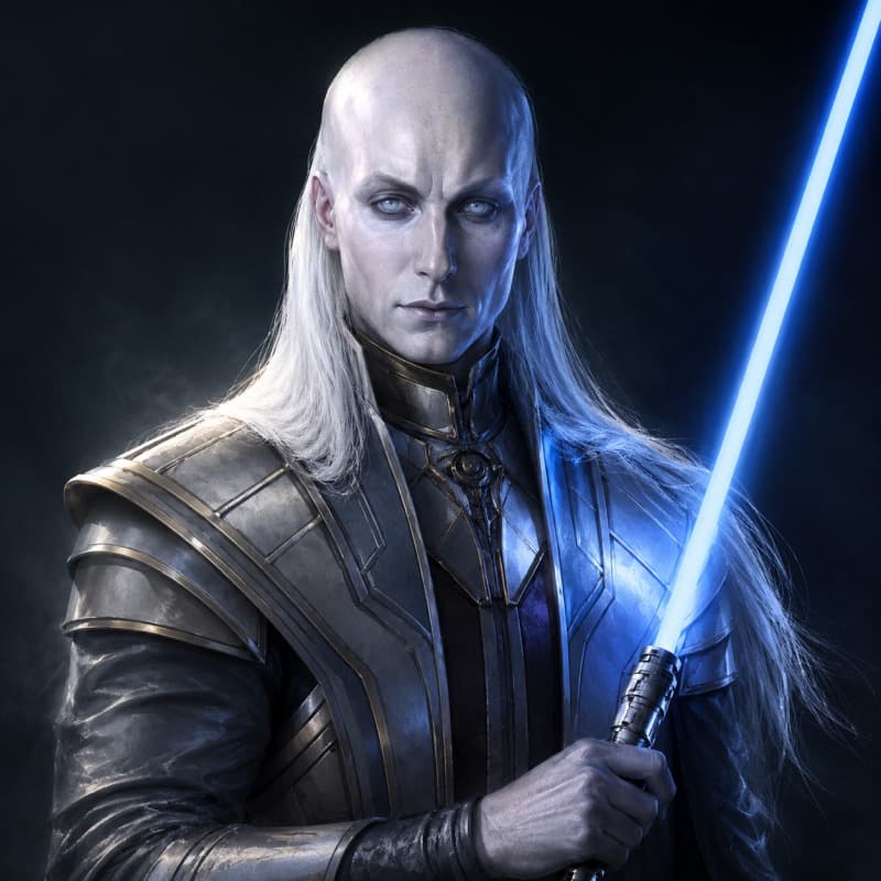 The Force-adept — a pale hand on a blue blade