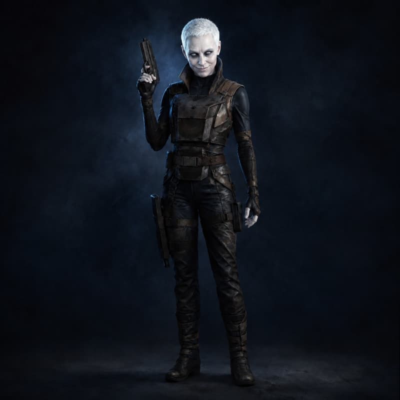The operative — a blaster and a knowing smile