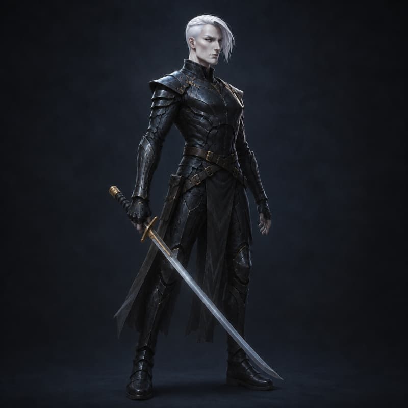 The duelist — dark plate and a long blade