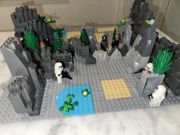 LEGO encounter — hidden Imperial troops springing the ambush from prepared firing positions